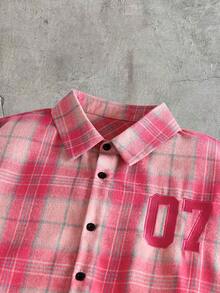 AXEPEAK Men's Casual Plaid Short Sleeve Shirt, Summer - Pink - View 3