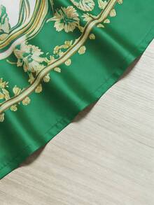 Franclia Vestido largo con estampado retro, cuello con volantes y dobladillo con volantes, estilo palacio de vacaciones para mujeres - Verde - Ver 5