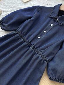Đầm sơ mi cổ bẻ bằng vải denim xanh dành cho bé gái tuổi teen - Rửa tối - Xem 5