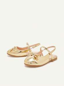Cozy Pixies 一双时尚百搭的休闲金色派对趣味公主风可爱蝴蝶结包包头穆勒鞋公主儿童平底鞋 - 金色 - 查看 8