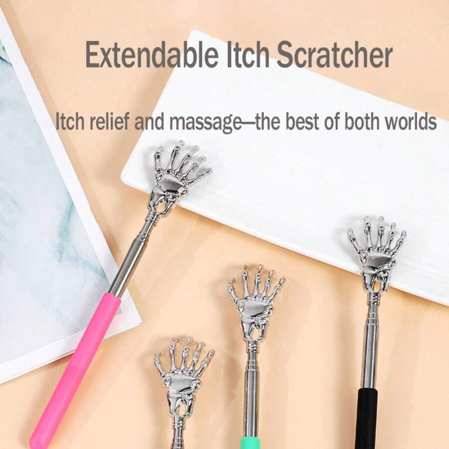 Extendable Back Scratcher With Skeleton Hand Head, Stainless Steel Telescoping Itch Relief Massager For Travel & Home Use - Multicolor - View 1