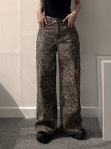 DAZY 女士豹纹韩版水洗渐变休闲牛仔裤 - 藍色 - 查看 7