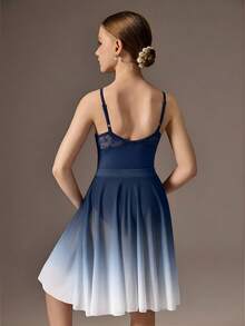 SHEIN Tween Girls 2 Pieces Outfit: Soft Lace Backless Camisole Leotard + Elastic Waist Gradient Mesh Skirt, Comfortable Stretch Fabric Suitable For Dance, Yoga, Ballet Ballet Dress Ombre Ballet Dress Dresses For Teen Girls Girls Ballet Dress Blue Ballet Dress - Royal Blue - View 2