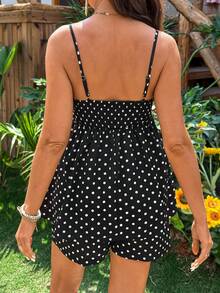 SHEIN Maternity Polka Dot Print Camisole And Adjustable Waist Shorts Casual 2 Pieces Set - Black - View 2