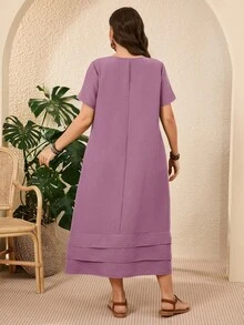 EMERY ROSE Đầm ngắn tay màu trơn cỡ lớn, kiểu dáng thường ngày, thích hợp cho kỳ nghỉ xuân của phụ nữ, màu xanh lá cây nhạt. - Bụi tím - Xem 2