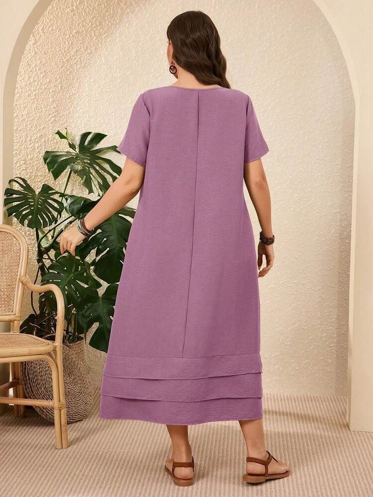 Plus Size Solid Color Short Sleeve Casual Vacation Dress Spring Outfits For Women Vacation Country Sage Green