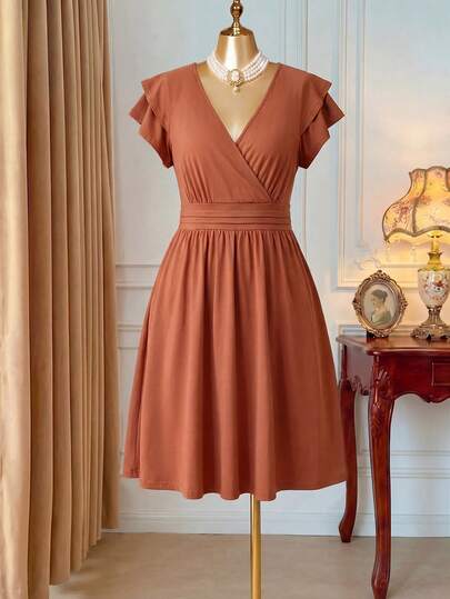 Elenzga Đầm midi dáng rộng màu trơn, thắt eo, dành cho nữ, cỡ lớn.