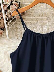 SHEIN LUNE Kamisol Longgar Kasual Warna Polos untuk Wanita Ukuran Besar, Cocok untuk Musim Panas - Navy Blue - View 5