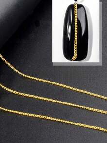 6 Pieces Per Box 3D Alloy Nail Decoration Mixed Metal Chain Nail Accessory Set, Golden Metal Chain Nail Decoration, Nail Accessory Chain, Line Nail Pendant, Nail Decoration With Box Set, DIY Nail Decoration - Multicolor - View 7