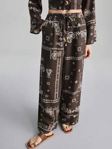 Ontre 女士复古抽绳直筒宽松休闲裤 - 棕色 - 查看 6