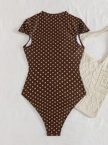 Swim SPRTY SPRTY Summer Beach Surfing Polka Dot Print Zipper Front One-Piece Swimsuit For Women - Multicolor - View 3