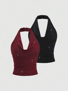 Sweetra Áo tank top nữ màu trơn, kiểu cổ yếm, lưng trần, dáng suông, thời trang thường ngày. - Nhiều màu - Xem 1