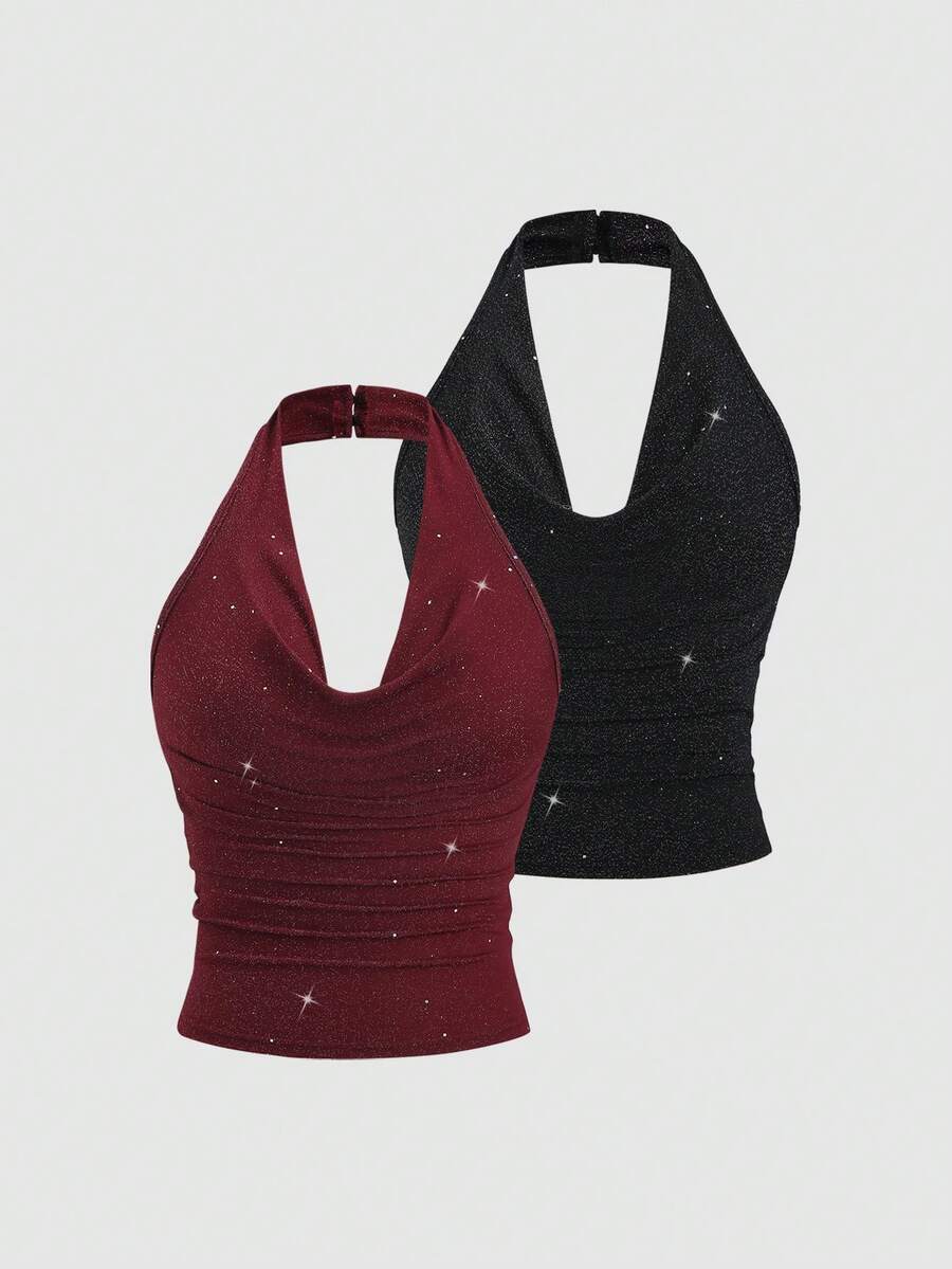 Sweetra Áo tank top nữ màu trơn, kiểu cổ yếm, lưng trần, dáng suông, thời trang thường ngày. - Nhiều màu - Xem 1