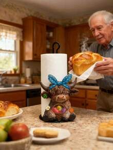 10.6-Inch Cast Iron Highland Bull-Shaped Tissue Holder - No Drilling Required, Surface Mounting, Suitable For Holiday Decoration, Kitchen, Bathroom And Parties. With A Sturdy Iron Structure, It Is Ideal For Celebration Events And Gift Decoration. - Blue - View 8