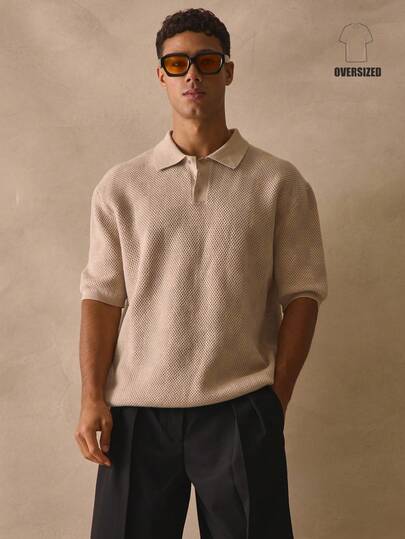 Musero Áo polo dệt kim tay ngắn dáng rộng, vai rớt, cài nút, thích hợp cho mùa xuân hè.