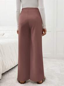 SHEIN Pantalones casuales sueltos de pierna ancha de unicolor para mujeres embarazadas - Marrón Mocha - Ver 2