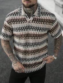 SLATEMANN 男士夏季休闲度假风V领短袖透气网眼上衣 - 彩色 - 查看 3