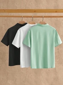 HIMLAND 3件套男士多色纯色梭织面料Polo衫，短袖常规款休闲基础上衣 - 彩色 - 查看 2