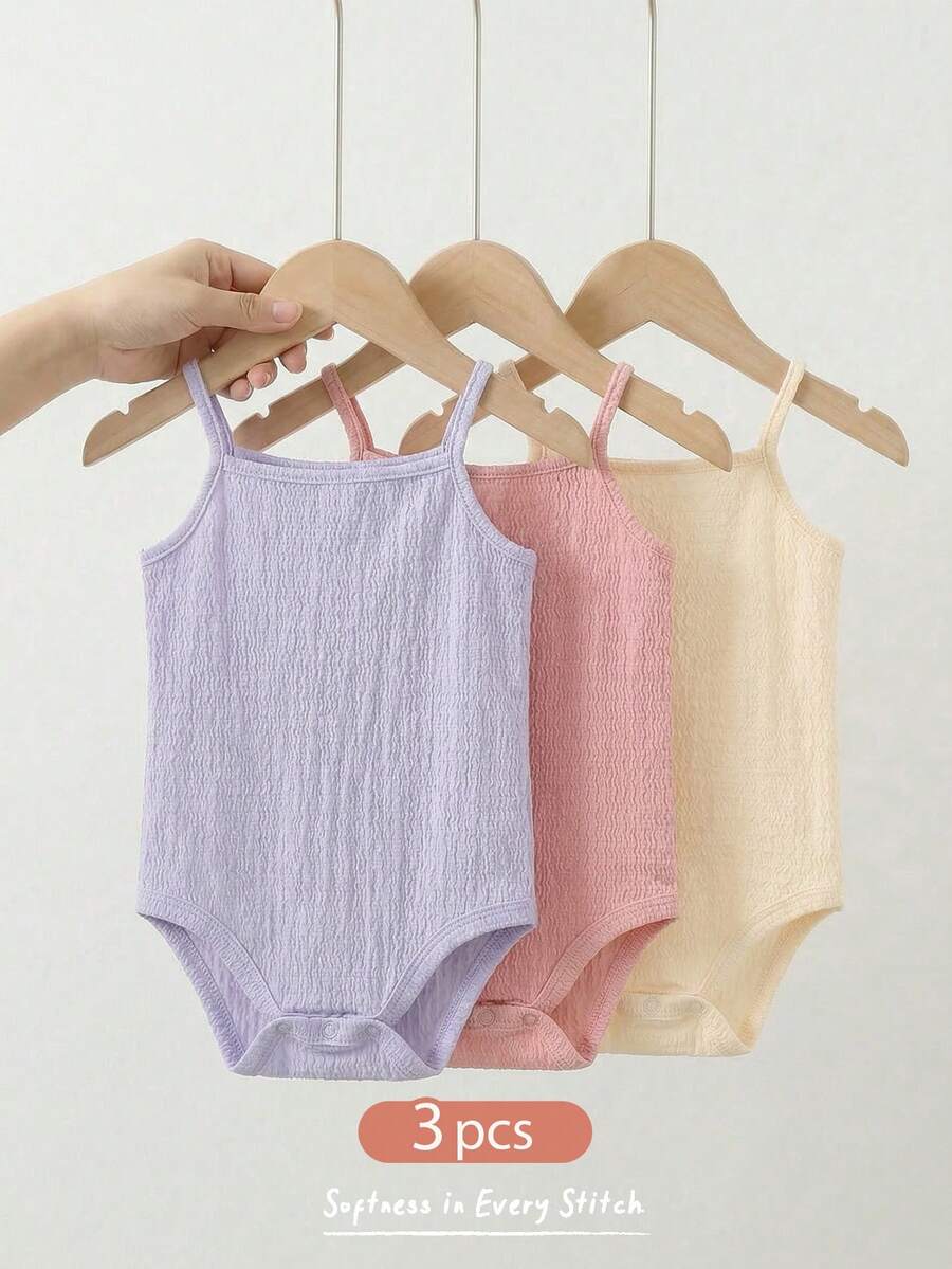 Cozy Pixies Bộ 3 món áo liền quần dệt kim mềm mại màu trơn cho bé gái - Nhiều màu - Xem 1