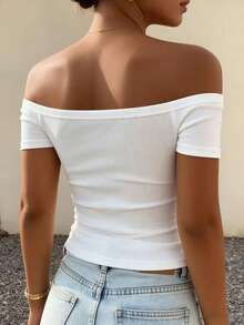 DAZY Áo camisole nữ cổ vuông ôm sát, chất liệu gân, thích hợp cho mùa hè. - trắng - Xem 2