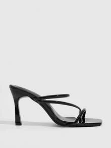 CUCCOO SZL Women Shoes Spring And Summer New Square Toe Black Strap Stiletto Sandals, Fashionable Simple And Versatile Sexy Party Banquet - ! black - View 2