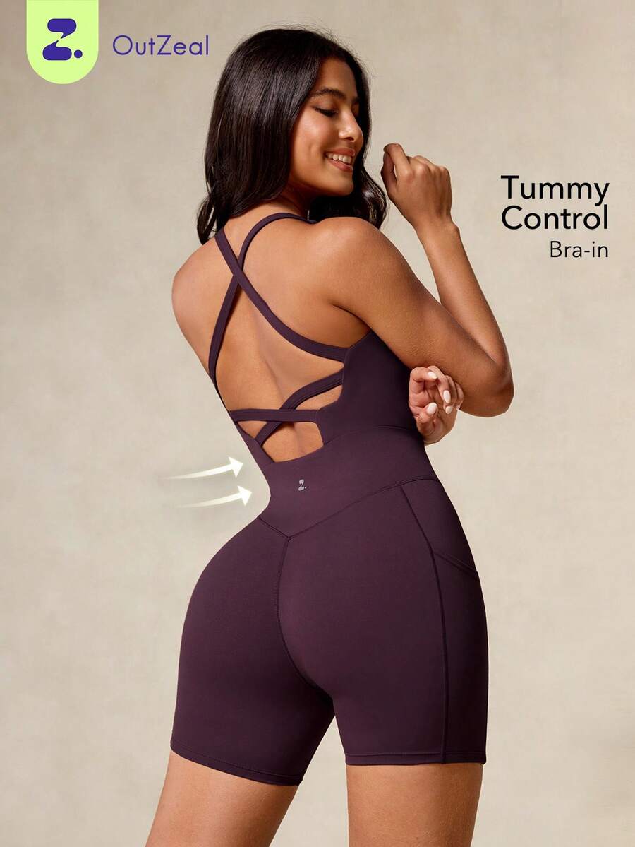 OutZeal Bộ đồ thể thao nữ liền thân tập gym, đồ tập luyện mùa hè, áo ngực thấm hút mồ hôi, thiết kế hở lưng. - Màu Đỏ Sâu - Xem 1