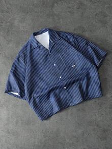 PAVTROS Men's Striped Single-Breasted Casual Versatile Daily Wear Short Sleeve Shirt - Blue - View 1