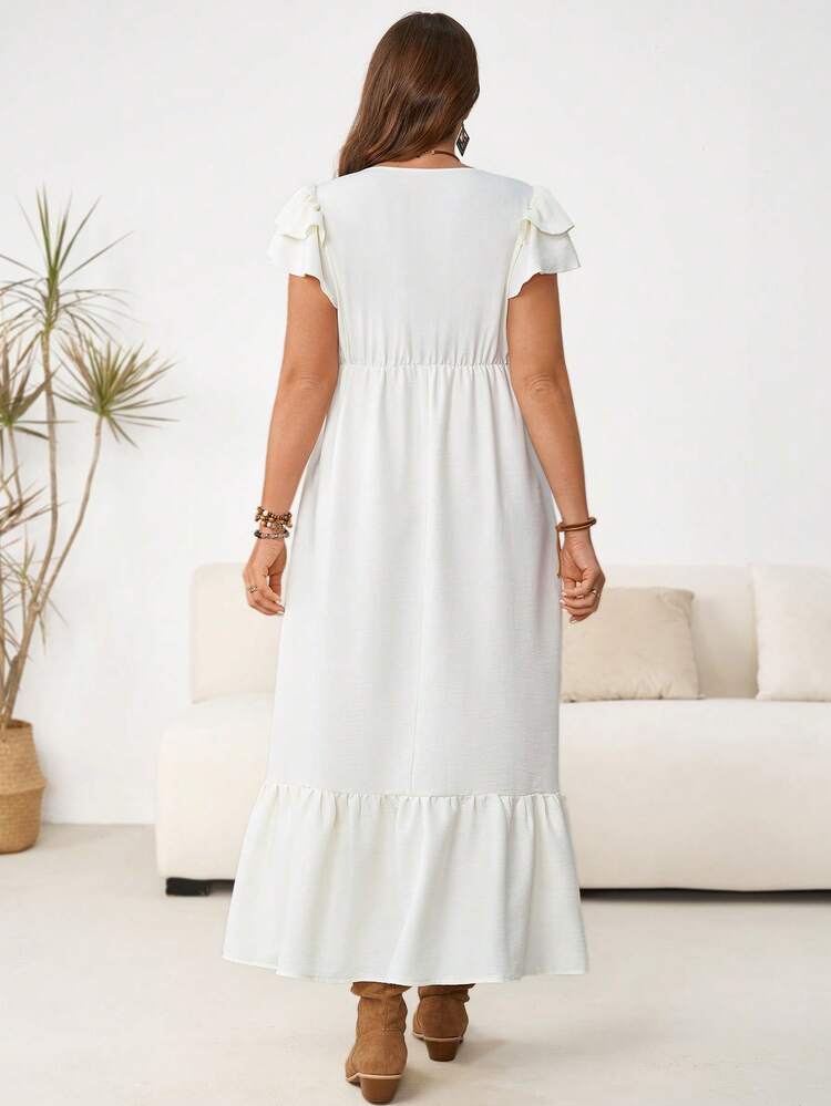 Plus Size Casual Solid Color Ruffle Hem Dress