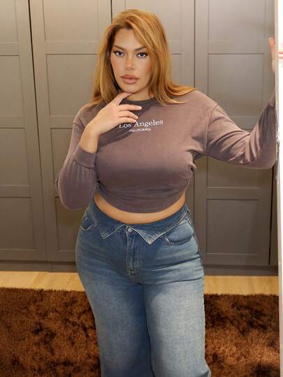 MelDlgn 加大码酸洗外观复古针织做旧宽松长袖T恤