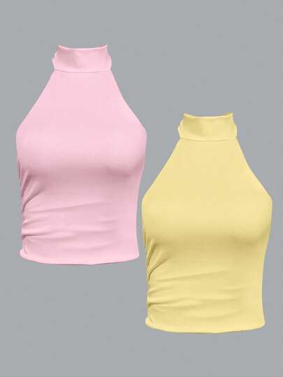 Breakform 2 Pieces Light Yellow And Light Pink Backless Sleeveless Crop Tank Top, Birthday Top Set, Sexy Date Night Top, Holiday Party Tank Top Set, Going Out Set, Vacation Outfits Top, Cocktail Party Top Set, Summer Set, Y2K , Vitamin Colors, Streetwear Set