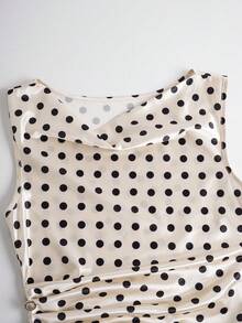 Franclia Áo liền thân nữ chấm bi xếp ly, kiểu dáng thường ngày, đa năng. - Màu be - Xem 3