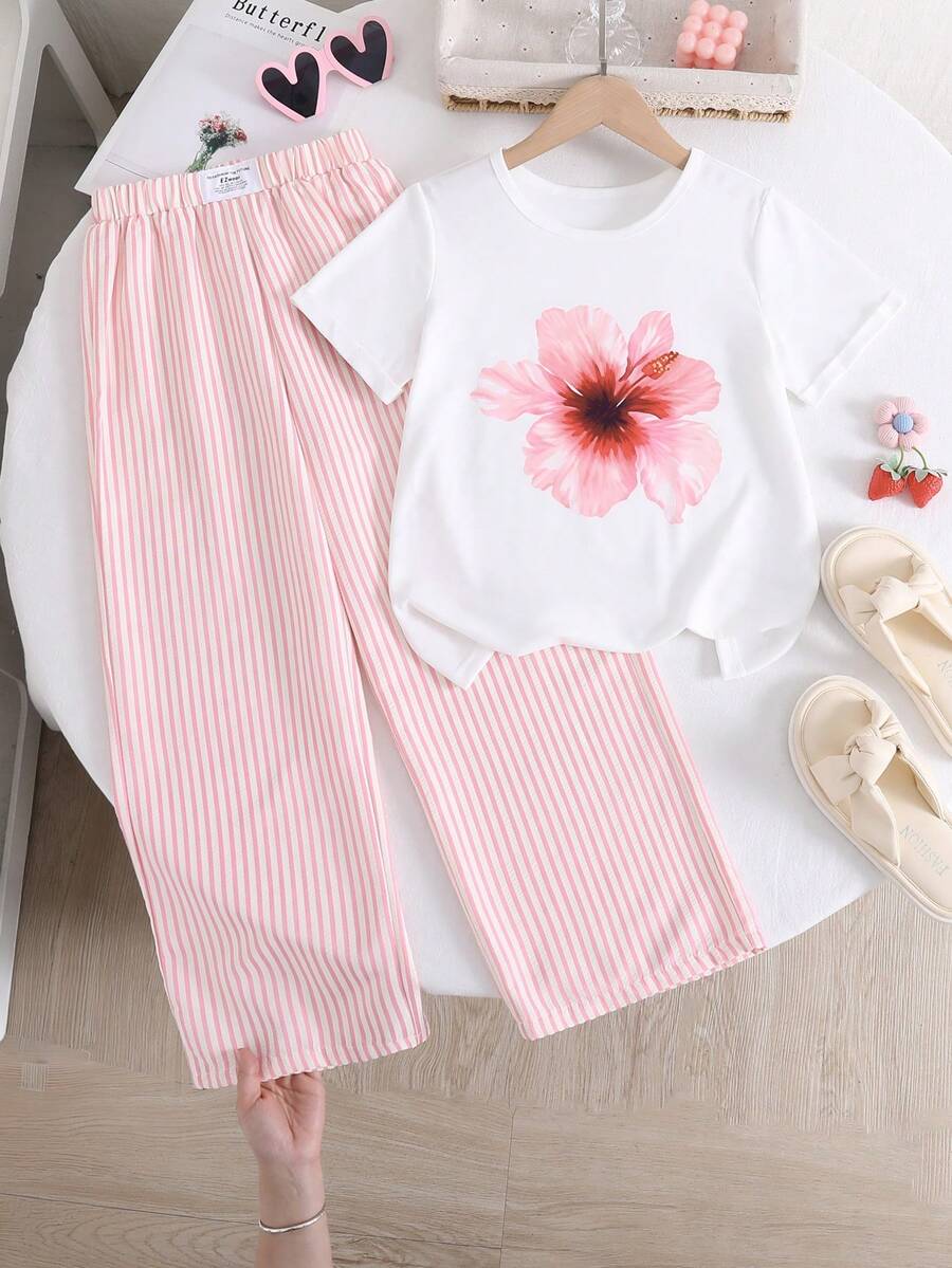 Sparklyn 女童休闲可爱格子樱桃印花T恤和裤子套装 - 彩色 - 查看 1