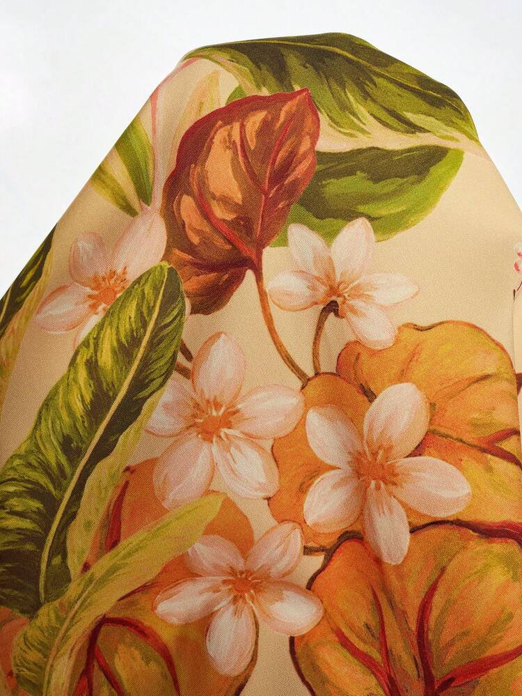 Plus Size Women V-Neck Floral Print Casual Vacation Dress