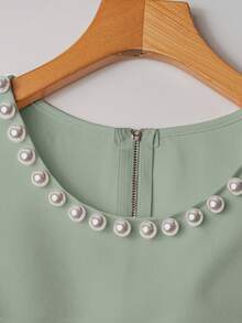 Franclia French High-Level Chic Three-Dimensional Beaded Sleeveless Tops Layered Wide-Leg Pants Trousers Summer Two Pieces Suits Ladies Summer Clothing Summer Two Pieces Suits Summer - Olive Green - View 3