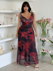 GalTyme Plus Size Women Floral Print Ruched Waist Elegant Date Party Dress - Multicolor - View 6