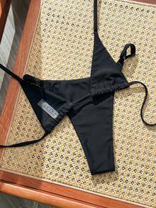 Oceva 2026 New Black Summer Beach Party Holiday Rave 2pcs Bikini Swimwear,European American Backless Tie Rhinestone Beach Vacation Separates For Women - Black - View 6