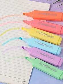 6PCS Chisel Tip Large Ink Capacity Macaron Colors Fluorescent Highlighter Pen For Drawing Marking Studying Note Taking Office School Supplies Stationery Essentials - multicolor - View 2