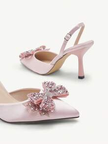 CUCCOO CHICEST 女士水钻蝴蝶结尖头高跟鞋，优雅甜美可爱迷人粉色缎面女士高跟鞋，适合派对、约会、下午茶、正式场合、生日等场合。 - 粉色 - 查看 9
