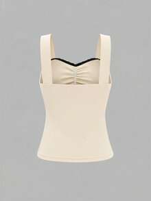SHEIN Áo nữ dây dày, phối ren tương phản, thắt nơ trang trí - Màu be - Xem 2