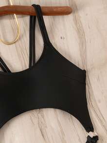 Áo tắm liền thân không lưng dây mảnh màu trơn Swim SXY-D dành cho nữ - màu đen - Xem 7