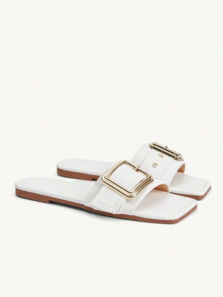 CUCCOO CHICEST Women Shoes Classic Fashion Women's Flat Sandals Buckle Design White Sandals Vacation Casual Comfortable Versatile Sandals Summer Shoes Wedding Shoes Bride Shoes