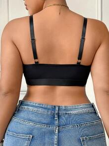 Áo ngực cỡ lớn cài phía trước, màu trơn, phối lưới. - màu đen - Xem 2