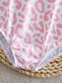 SHEIN 新生儿针织条纹豹纹3D立体花卉连体泳衣 - 粉色 - 查看 5