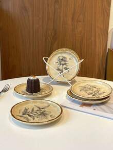 4 件套复古风多功能陶瓷盘，甜点盘，陶瓷材质，家居桌面高颜值摆件，收纳盘，餐盘，水果零食盘，复古魅力 - 彩色 - 查看 7