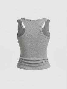 ROMWE Grunge Punk Women's Retro Baddie Unisex Street Style Pentagram Rivet Tank Top - Light Grey - View 2