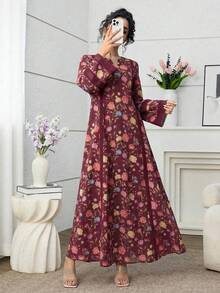 Yasmyna Romantic Floral Lace Patchwork Loose Fashionable Dress For Women - Burgundy - View 5