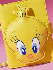 LOONEY TUNES X SHEIN 1 pezzo Portapassaporto in pelle PU con stampa a motivo di personaggio dei cartoni animati, dotato di ciondolo a catena di perline, in grado di contenere passaporti e carte d'imbarco, con due slot per carte, adatto per uomini, donne, adolescenti, ideale per i viaggi, Tweety - Giallo - Visualizzare 7
