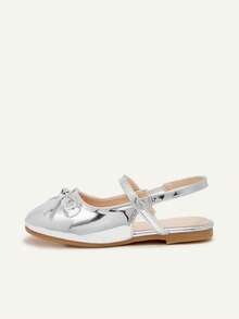 Cozy Pixies A Pair Of Fashionable Versatile Casual Silver Party Fun Princess Style Cute Bow Closed Toe Mule Shoes Princess Children Flat Sandals - Silver - View 3