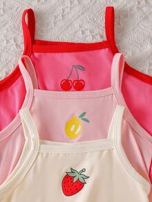 SHEIN Vintaside Kids 这款女童三件套吊带连衣裙，柔软舒适，简约清新，色彩缤纷，是夏季的理想之选。款式甜美俏皮，充满童趣。采用厚度适中的针织面料，A字鱼尾裙摆，饰以水果印花图案，荷叶边裙摆更添灵动可爱。适合日常外出、亲子活动、亲子装扮、居家休闲、参加派对和夏季花园聚会等各种场合。 - 彩色 - 查看 5