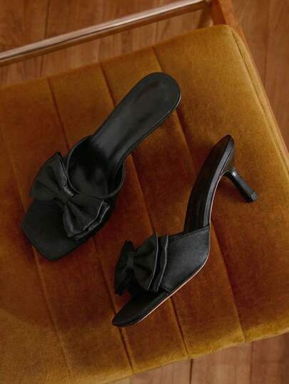 杏色夏季新款蝴蝶结透气露趾高跟凉鞋，百搭简约细高跟女士凉鞋，适合户外穿着